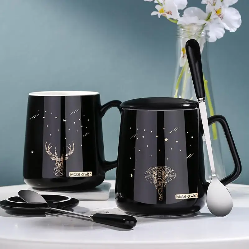 

Creative Personalized Trend Cup Breakfast Mug with Cover Spoon Cute Korean Girly Japanese Ceramic Tea Cup