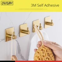 3m sticker adhesive stainless steel wall mount holder hook 1pc door clothes coat hat hanger hanger towel clothes robe rack gold