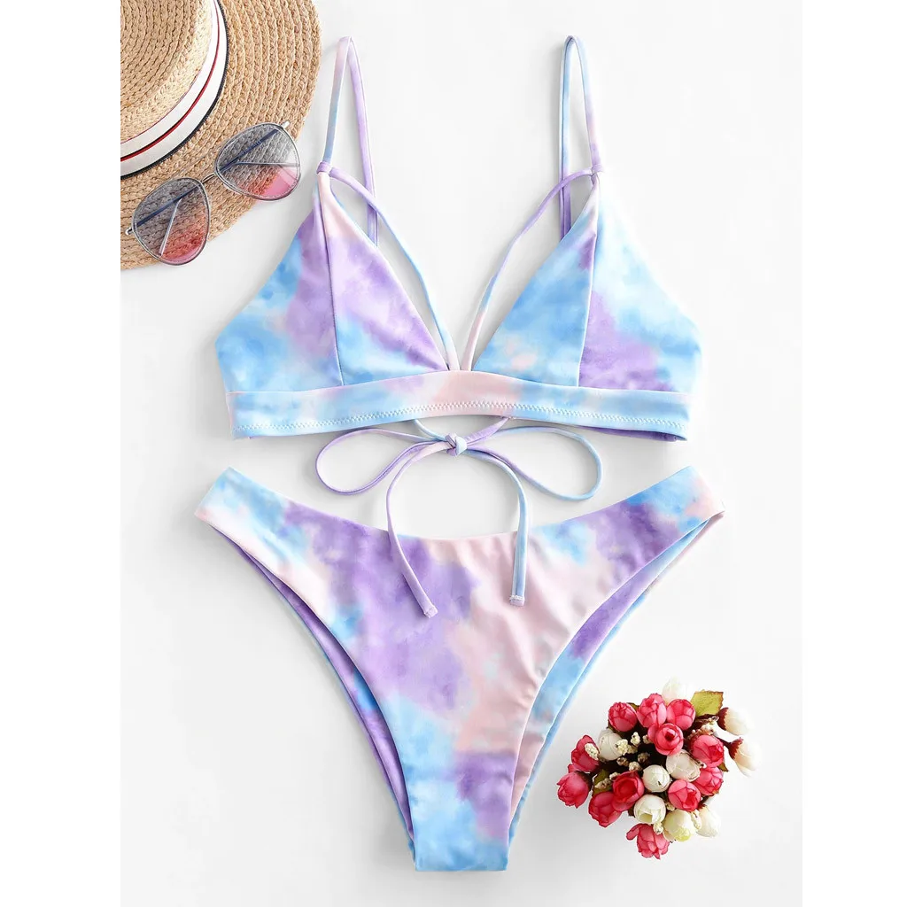Сексуальный бикини с галстуком краской Maillot De Bain Femme Swmsuit на шнуровке высоким
