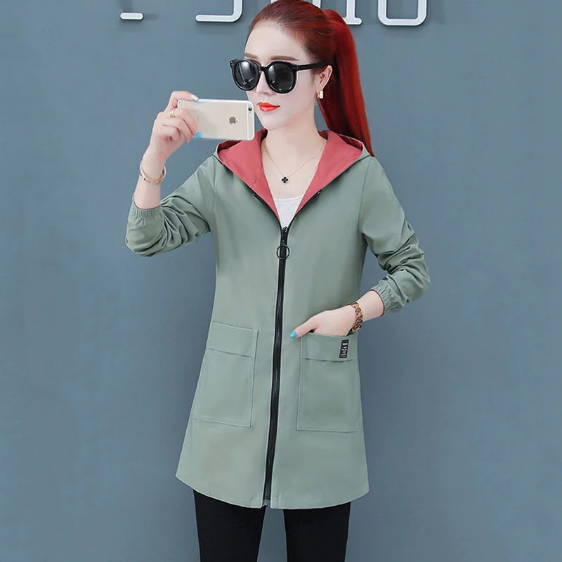 

Women Long Windbreaker 2020 Spring Autumn New Casual Trench Coat Womens Coats Plus size Hooded Parka Overcoat Chaqueta Mujer 4XL