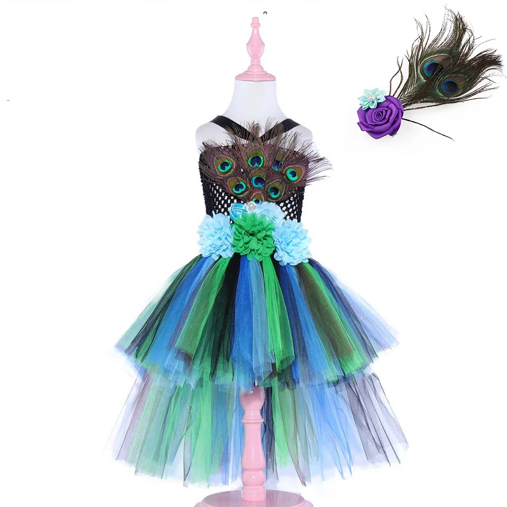 

Girls Flowers Peacock Tutu Dress Kids Peacock Princess Costume For Carnival Fancy Dress Pageant Ball Gown Feathers Girl Tulle Dr