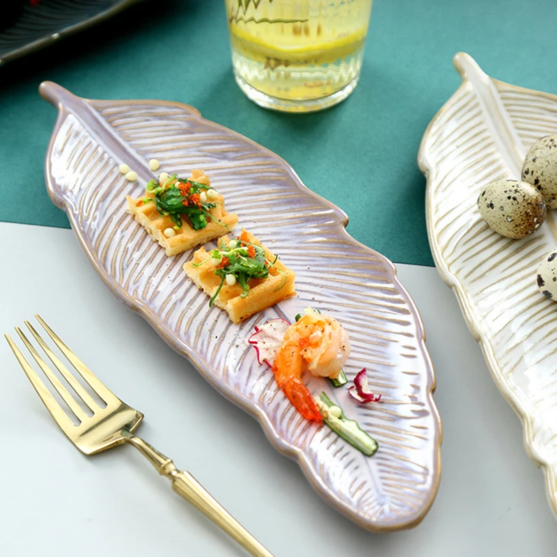 Креативная керамическая тарелка в форме листа плитка для суши десертная торта