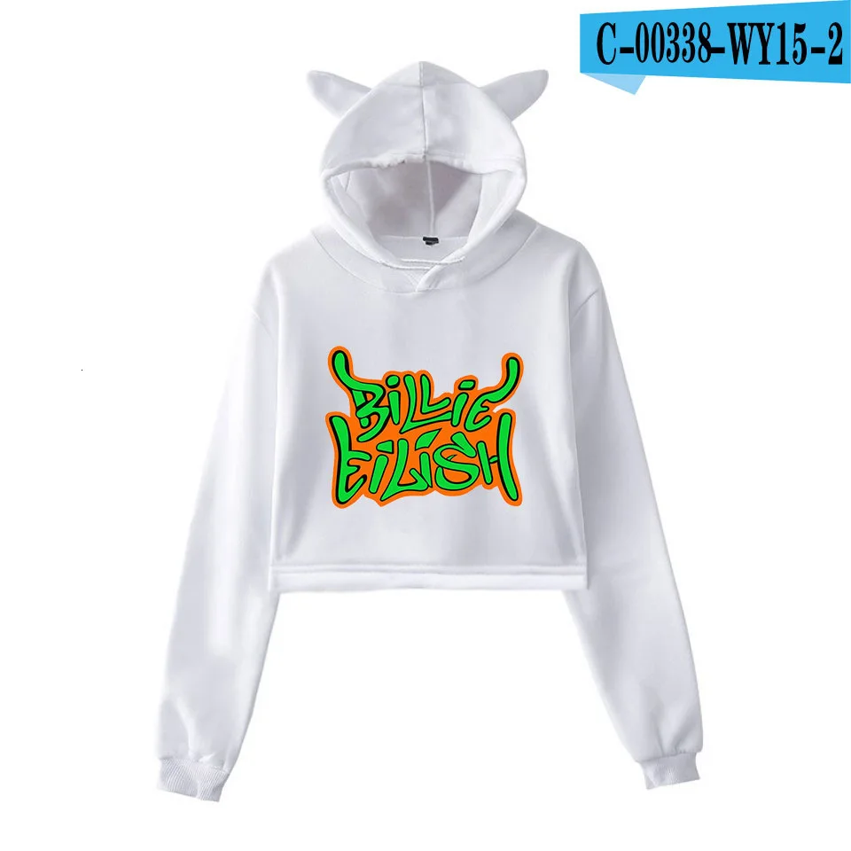 Billie Eilish Женская толстовка с капюшоном толстовки Kpop Kawaii корейский негабаритный Harajuku Хип Хоп Толстовка укороченный - Цвет: C white