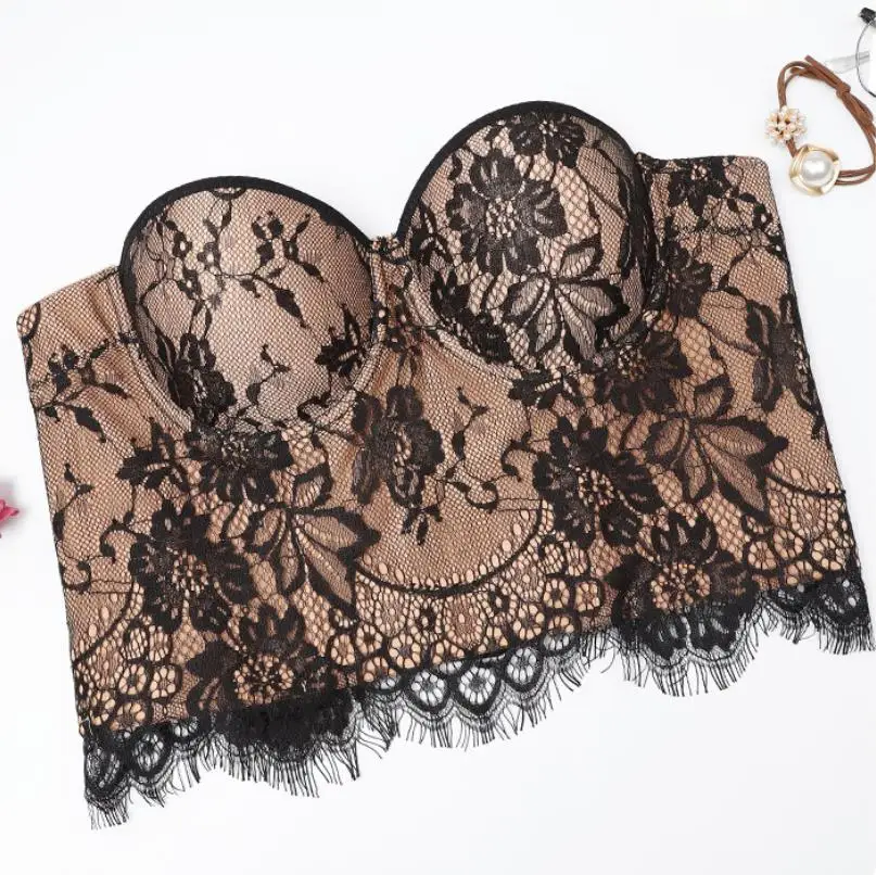 

Lace Camisole Women's Outer Wear Super Short Bustier with Steel Ring Gathered Underwear Fashion Embroidery Tube Top y946