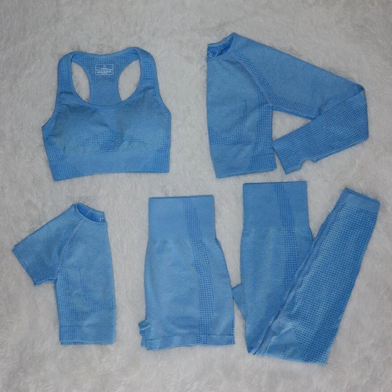 Новинка 5 шт. женский бесшовный комплект для йоги фитнес спортивные костюмы