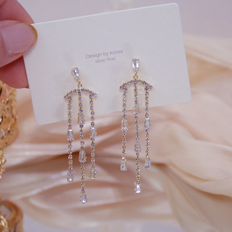 

New Long Tassel Dangle Earrings for Women Creative Design Luxury Jewelry Inlaid AAA Zircon High Quality S925 Needle Wedding Gift