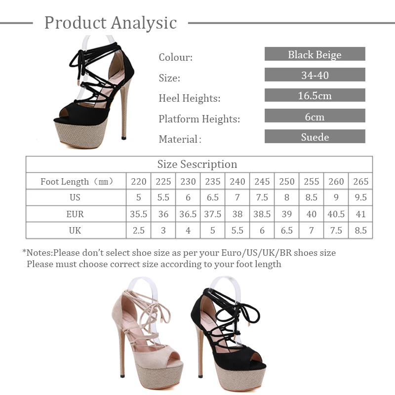 Женские сандалии гладиаторы с открытым носком Туфли на очень высоком каблуке 16