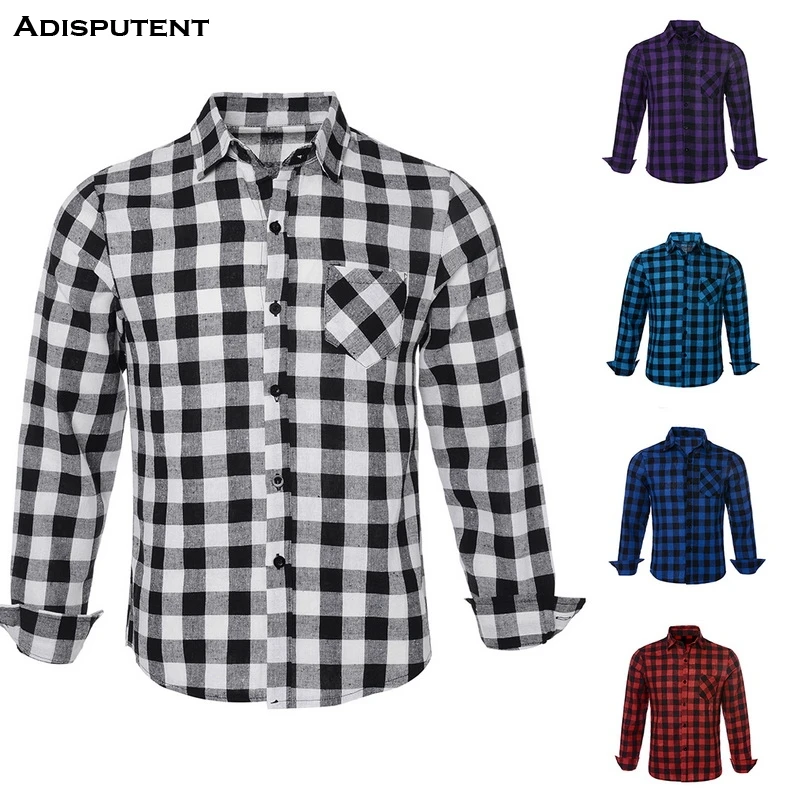 Drop shipping Adisputent Men Checkered Shirt Fashion Button Down Long Sleeve Casual Shirts casual plaid shirt | Мужская одежда