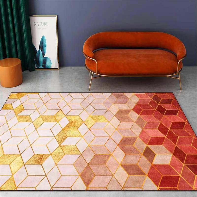 

Geometric Plaid Rug Light Luxury Diamond Pink Yellow Carpet Bedroom Living Room Bed Blanket Bathroom Kitchen Floor Mat