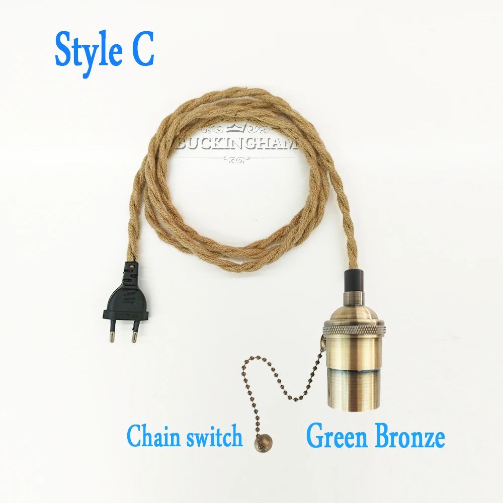 

Винтажный подвесной светильник, шнур из конопляной веревки, E27, 2 метра