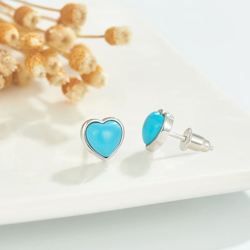 

Romantic and Sweet Gemstone Heart Shape Stud Earrings for Women Delicated Genuine 925 Silver Jewelry Birthday Gift OPE039