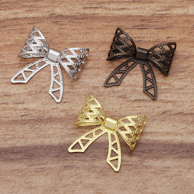 20*20mm Vintage Brass Hollow Filigree Bowknot Charms Wraps Connectors Metal Finding Hair Clasps Settings DIY Jewelry Accessories | Украшения
