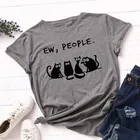футболка оверсайз Женская футболка с принтом кошки, повседневная черная футболка с коротким рукавом и круглым вырезом, 100% хлопок