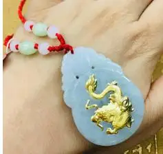 Style1 Отправить сертификат большой участок натурального бирманского нефрит инкрустированный 24K золотой зодиак кулон с драконом с колье ручной работы - Цвет камня: Style1