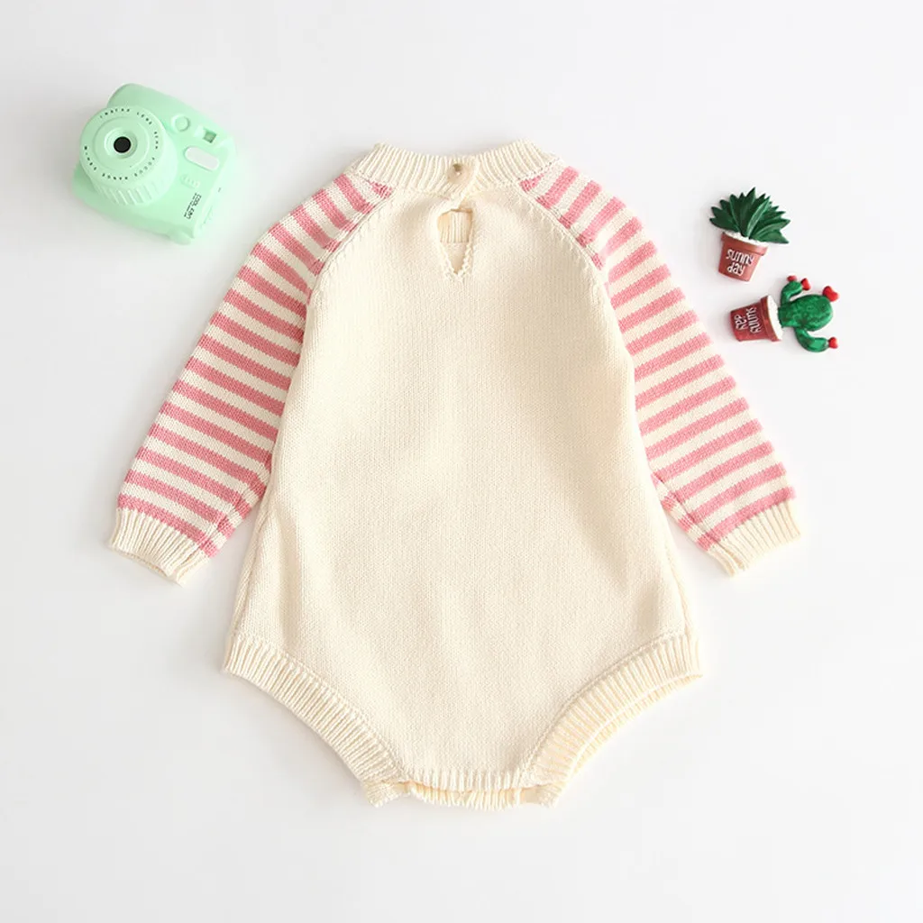 Детский вязаный полосатый комбинезон для новорожденных мальчиков и девочек
