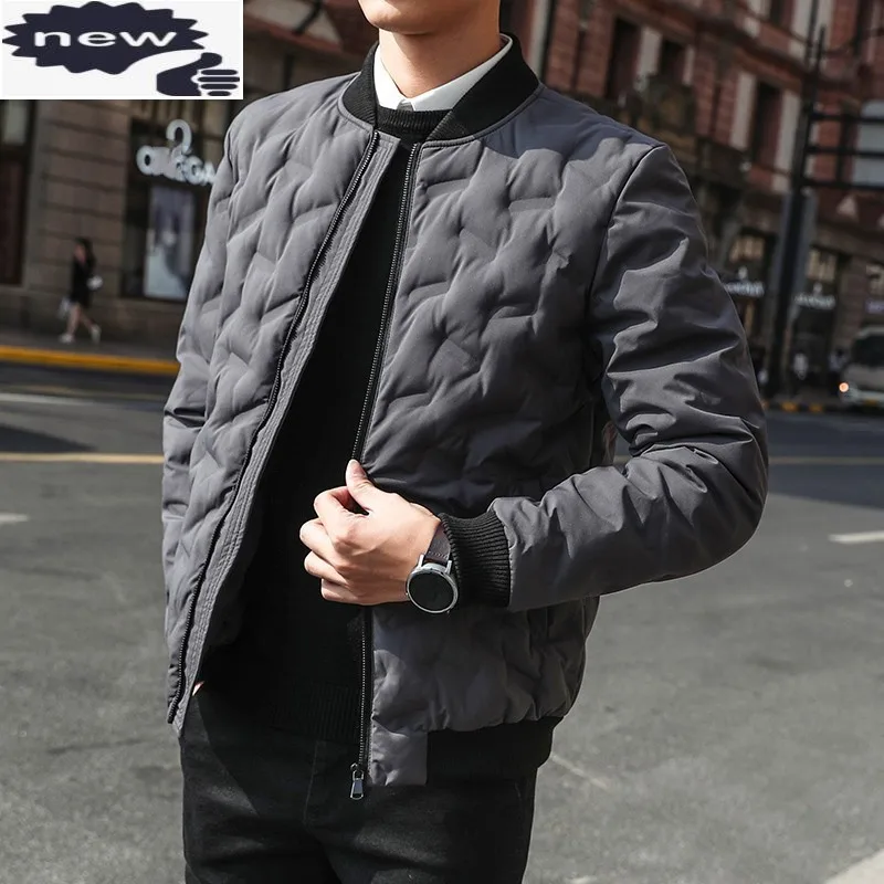 Mens Winter Jackets Coats Solid Color Casual Parkas Men Zipper Thick Warm Stand Collar Business Slim Fit Parka Bomber Jacket