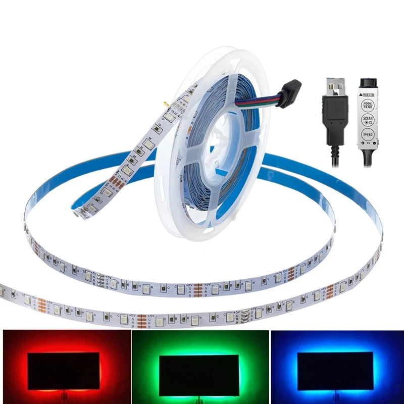 

RGB Led Strip Lights SMD2835 USB TV Backlight DC5V Flexible Ribbon Tape Holiday Decor Lamps Night with 3Key Controller