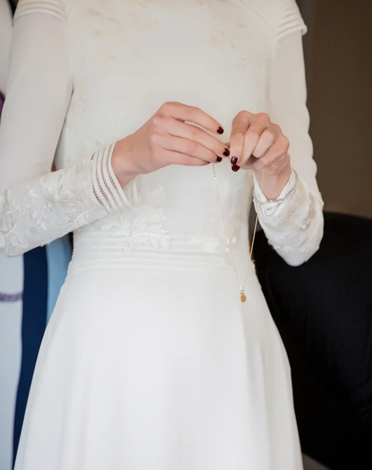 

Church Simple Floral pattern Muslim Mermaid Satin Bridal Wedding Dress