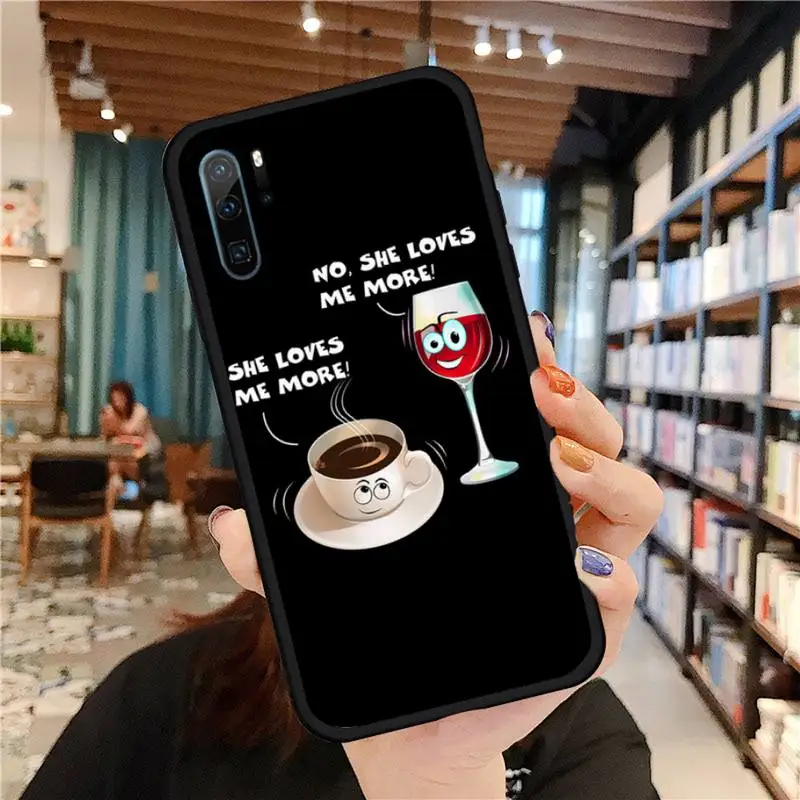 

Funny cute cup coffee wine painting Phone Case For huawei p30 p40 p20 lite pro p smart 2019 2020 nova 6 7 se pro 5t coque