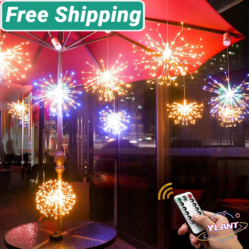 

Светильник для фейерверка Ylant, светодиодная гирлянда с медным проводом, 8 режимов, питание от батарейки, дистанционное Рождественское украш...