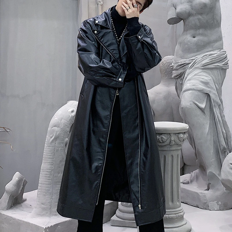 Уличное пальто в стиле хип панк и готика Крутое кожаное мужской свободный