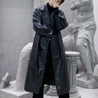 Уличное пальто в стиле хип-панк и готика, Крутое кожаное пальто, мужской свободный длинный кожаный Тренч, мотоциклетная куртка, ветровка, мужская верхняя одежда