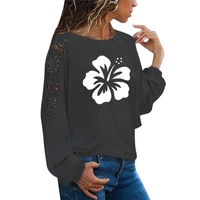 hawaiian hibiscus flower print female t shirt funny teeshirt women clothing casual long sleeve large size loose lace tops tee