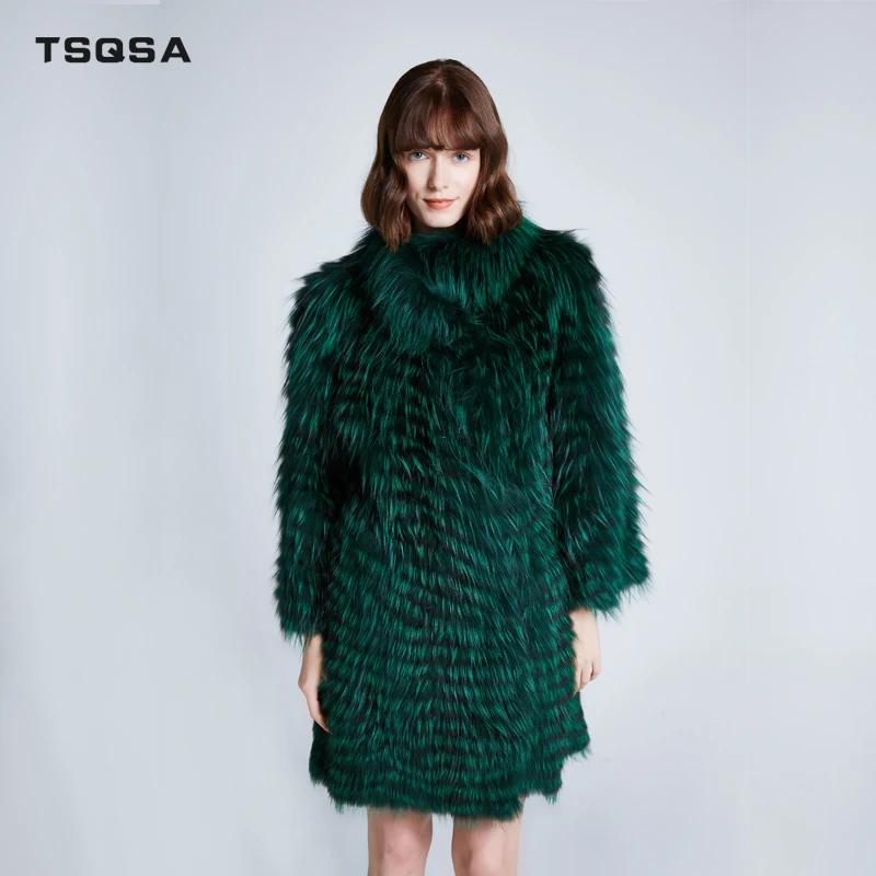 TSQSA зимнее теплое натуральное женское меховое пальто, одежда из натурального Лисьего меха, Женское пальто, модное плотное меховое Женское пальто TAC1931