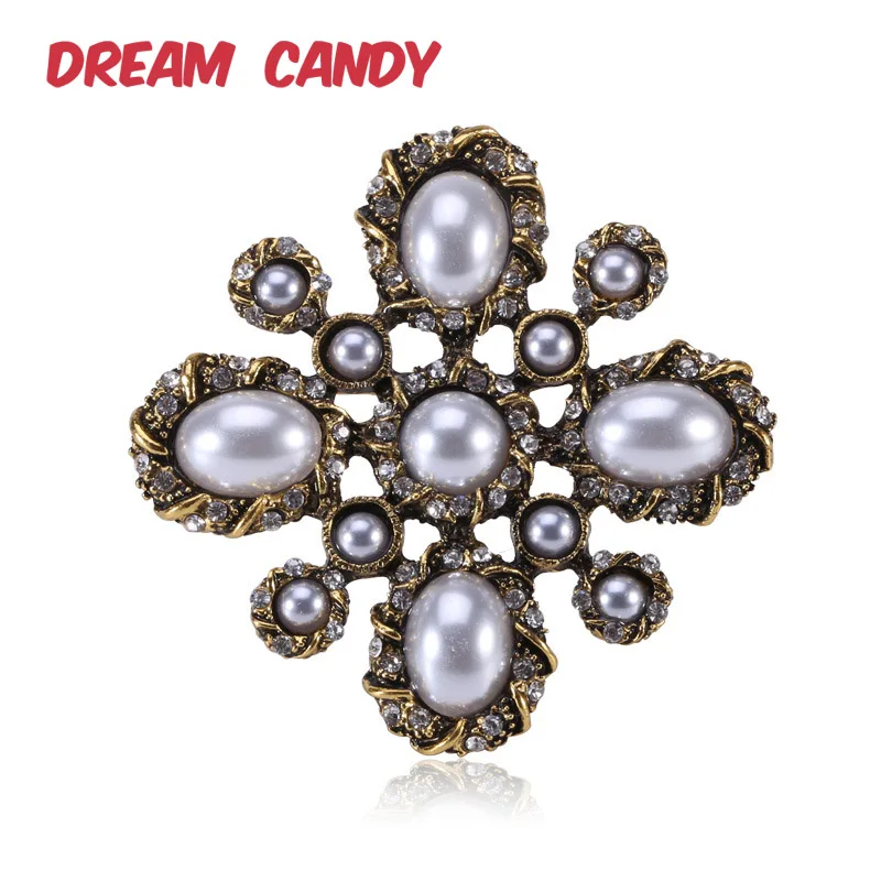 Dream Candy винтажные жемчужные броши с крестом для женщин модная брошь со стразами