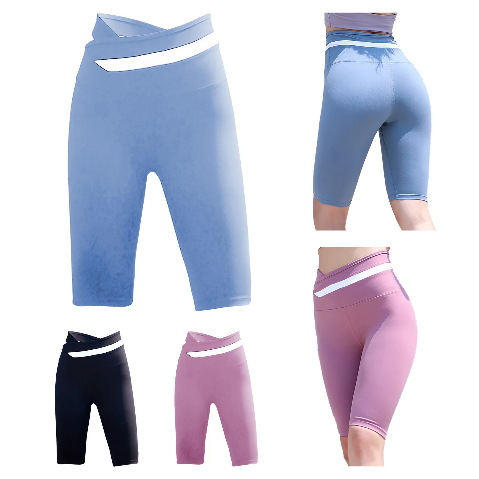 

Yoga Fitness Leisure High Waist Shorts Yoga Sports Shorts Yoga Exercise Running Shorts Women Summer Five-point Leggings Pockets