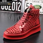 Кроссовки мужские с заклепками, повседневная обувь на толстой подошве, роскошные дизайнерские высокие кеды в стиле панк, золотисто-красные