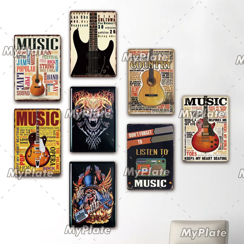 Металлический постер с гитарой Оловянная табличка винтажный Настенный декор для