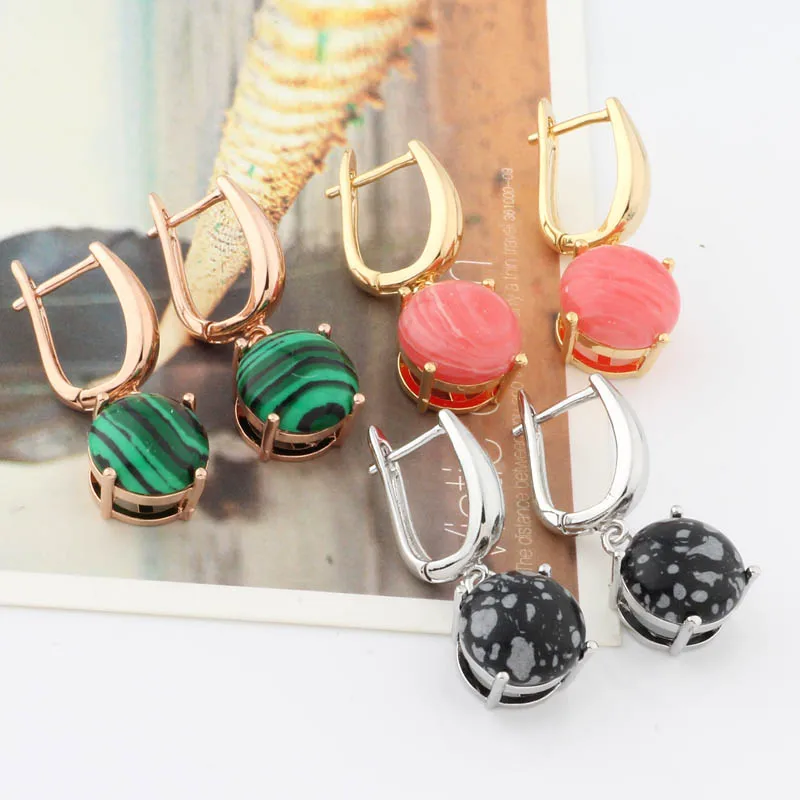 Серьги женские из розового золота 585 пробы с натуральным камнем 12