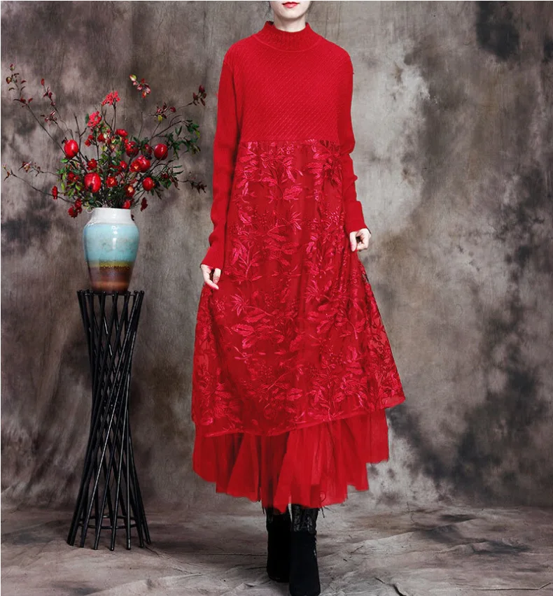 

FNOCE 2021 new spring women's dresses fashion trends banquet upscale noble elegant lace patchwork slim knitted maxi dress