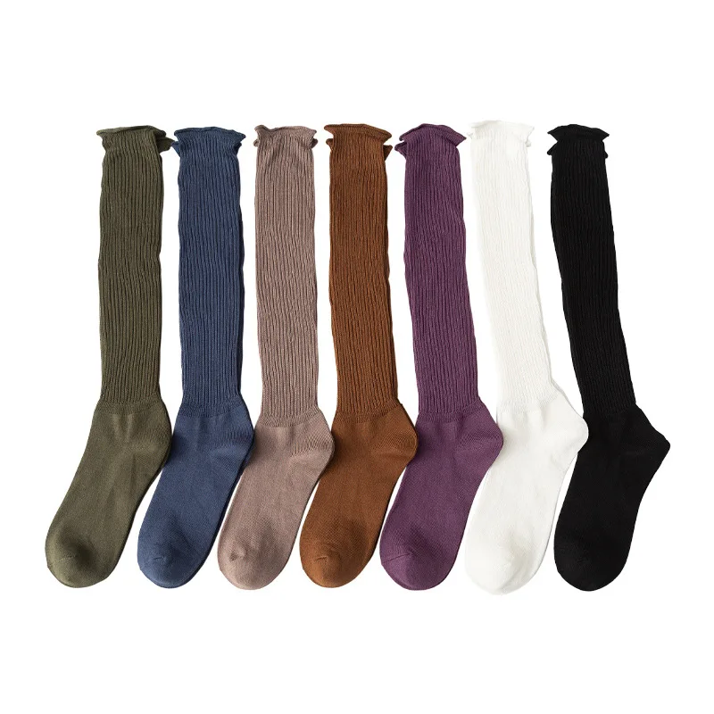 

Women Long Socks 2020 New Autumn Fashion Long Socks Girls Solid Color Hollow Breathable Cotton Socks Lady Retro Korea Style