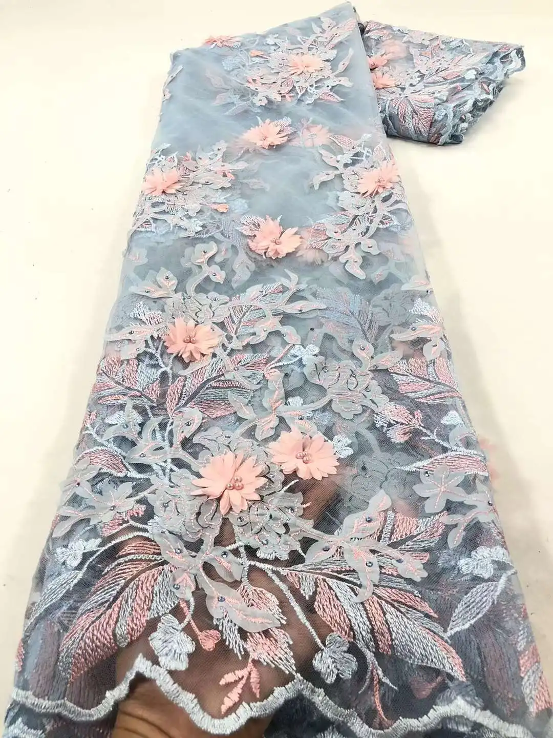 

2021 африканская 3D кружевная ткань из бисера, нигерийская аппликация, цветок, французская сетка, Высококачественная сетка, Тюль с вышивкой, пр...