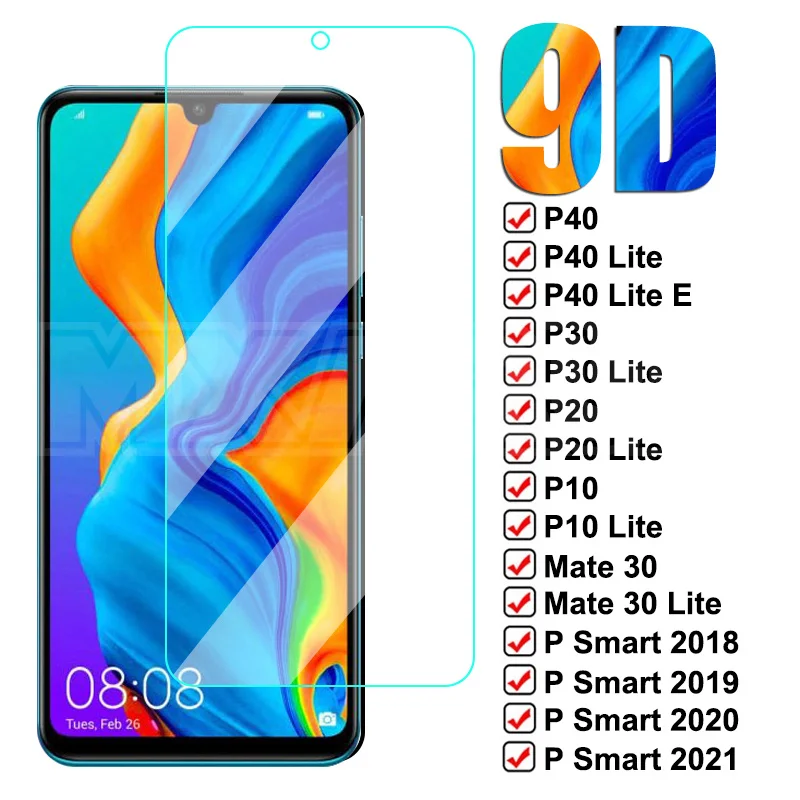 Закаленное стекло с защитой от трещин 9D для Huawei P30 P40 Lite E защитное P20 Pro P10 Plus P Smart Z S