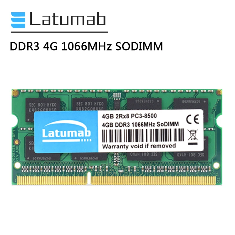 

Latumab Memoria RAM DDR3 4GB 1066MHz Notebook Memory PC3-8500 204Pin SODIMM DDR3 RAM 1.5V Laptop Memory Module