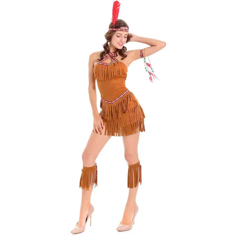 Для взрослых косплей Покахонтас индейцы Squaw Cowgirl костюм принцессы Хэллоуин
