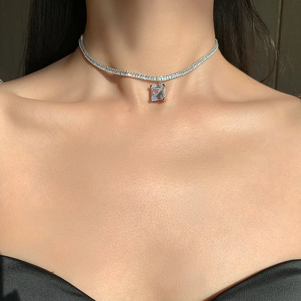 

Summer flash drill clear gem pendant necklace female choker collarbone chain