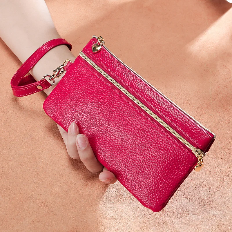 

Женский кожаный оригинальный кошелек с ремешком на руку, держатель-цепочка для карт и ключей, карман для монет, сумка для денег, длинный тонк...