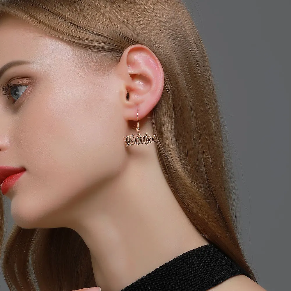 

Bohemia LETTERS Collection Letter Design Earrings Gold Plating Bad and boujee Dangle Earrings