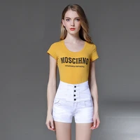 high waist abdomen jeans white shorts female foreign trade l stretch denim shorts