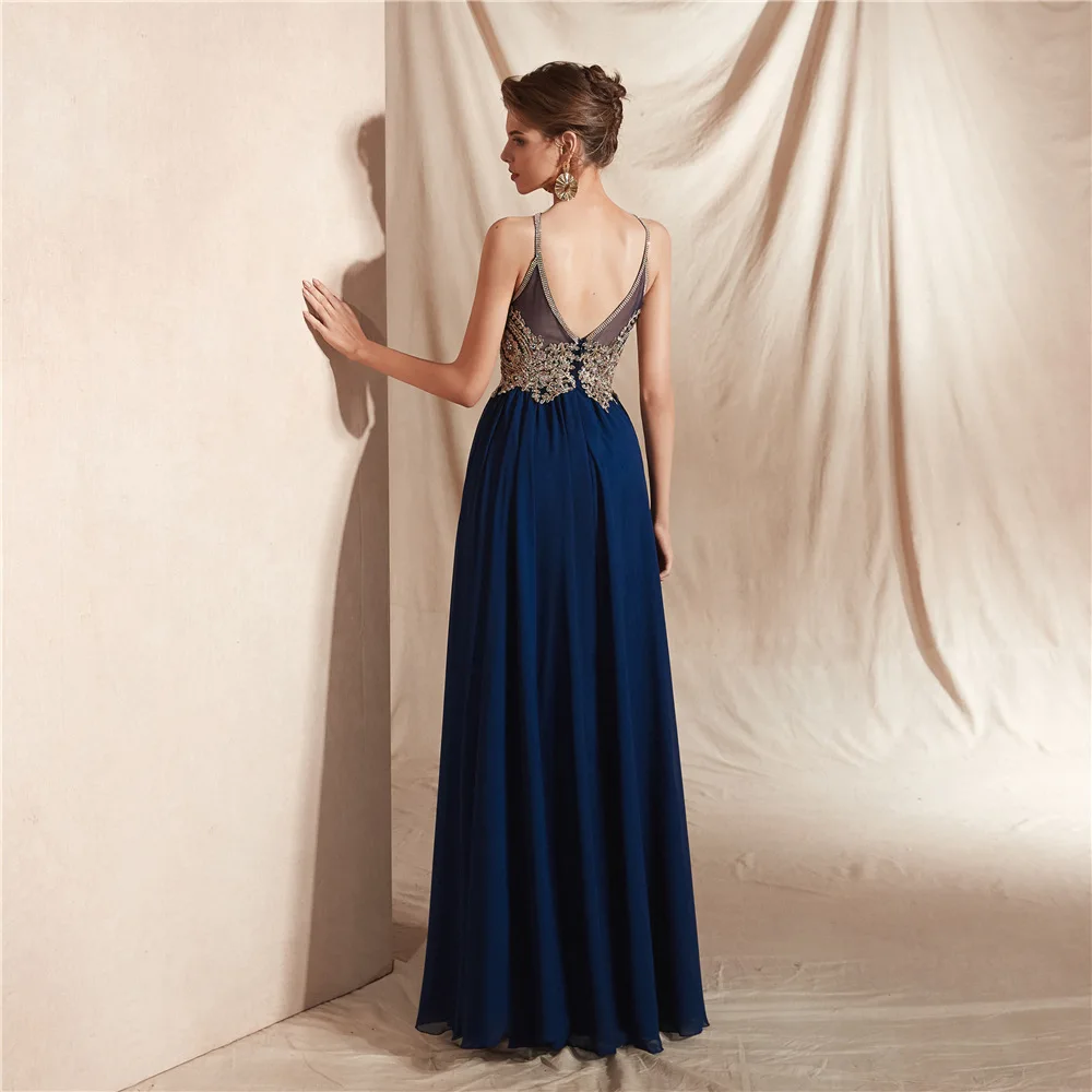 Женское шифоновое вечернее платье длинное до пола без рукавов с кружевной
