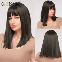 gemma natural black medium straight bob hair cosplay party lolita women girls synthetic wigs with bangs heat resistant fibre