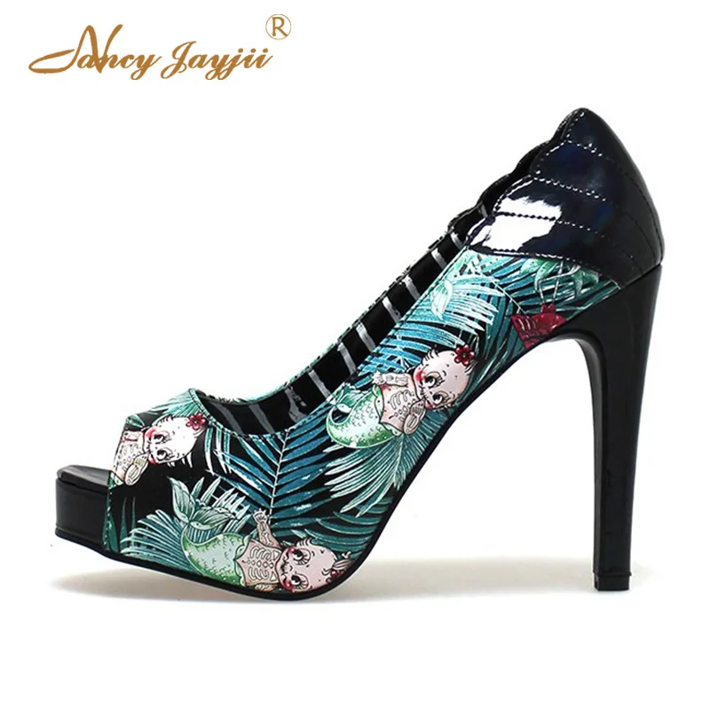 

Adult printed belt with shallow shoes ladies ultra high heel waterproof platform waterproof round shoes spring and autumn mature