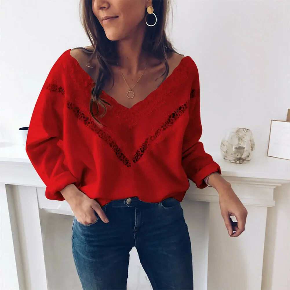 

Hirigin 3 color Women Plus Size Boho Floral V-Neck Long Sleeve Sweater Pullover Casual winter clothes women Tops S-2XL