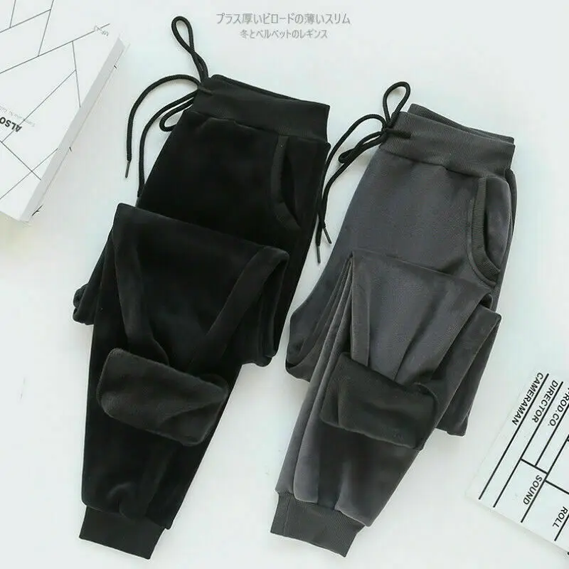 Осенне-зимние плотные Женские повседневные Бархатные брюки с высокой талией