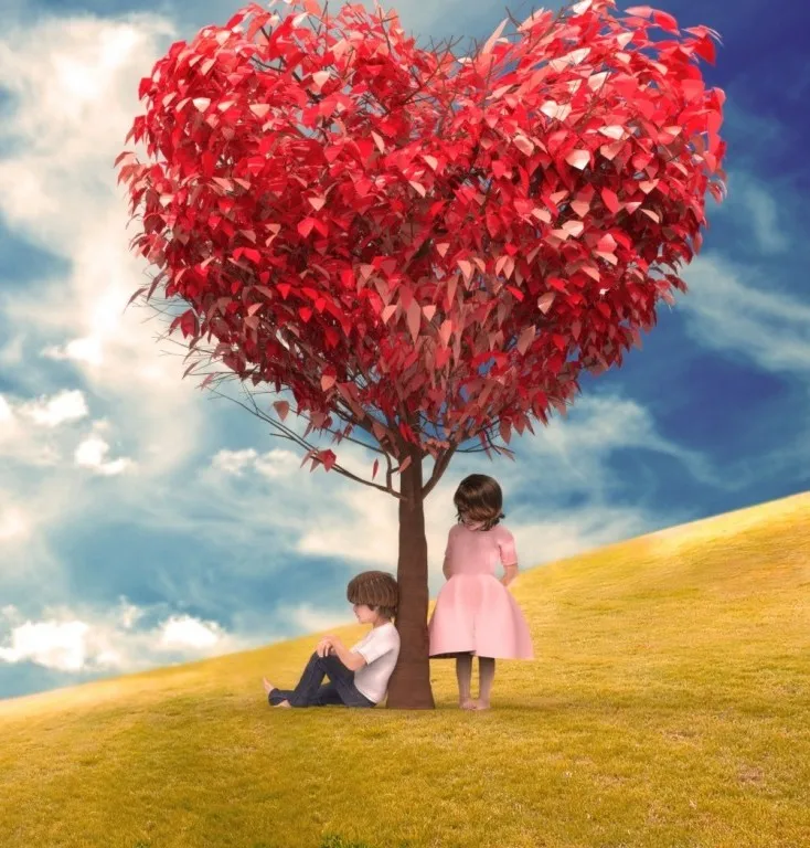 

JMINE Div 5D Love Heart Tree Little Girl Boy Full Diamond Painting cross stitch kits art Plant 3D paint by diamonds