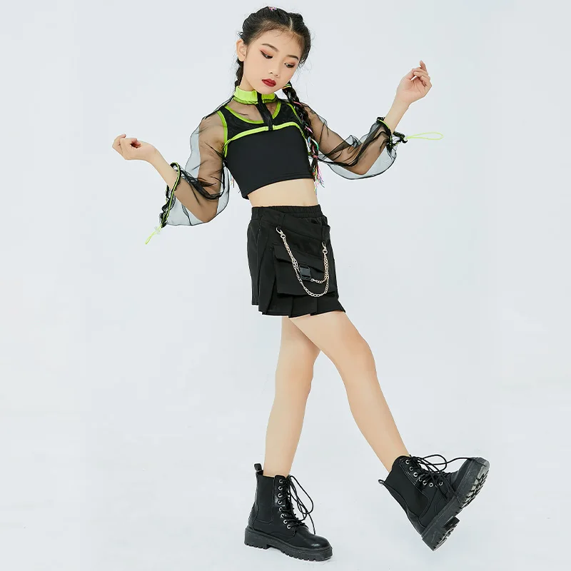 Джазовый танцевальный костюм для детей Сетчатый Костюм Группы поддержки Одежда